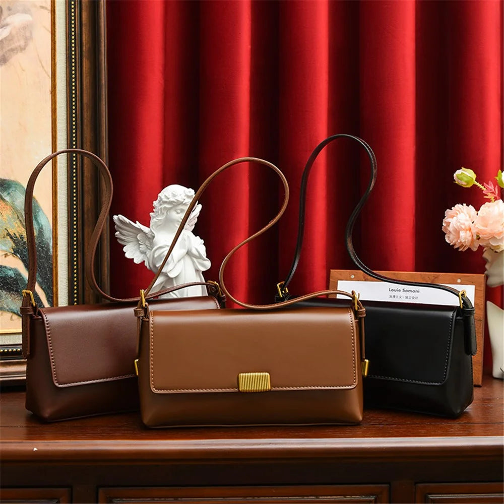SMNQS-A6145 Fashion Women PU Leather Underarm Bag Solid Color Crossbody Shoulder Bag - Black - 6