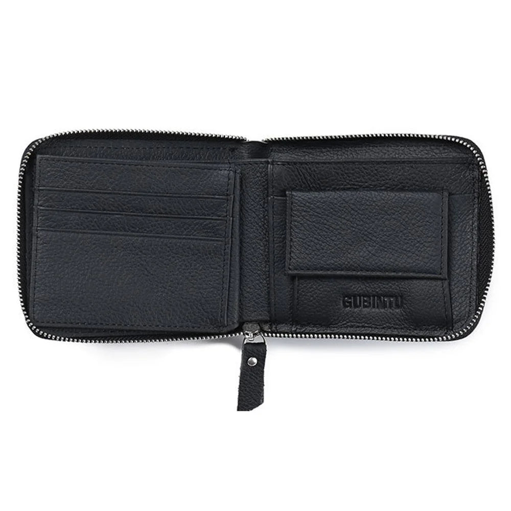 GUBINTU Top Layer Cowhide Leather Business Men Zipper Short Wallet Cards Cash Storage Bag - 3