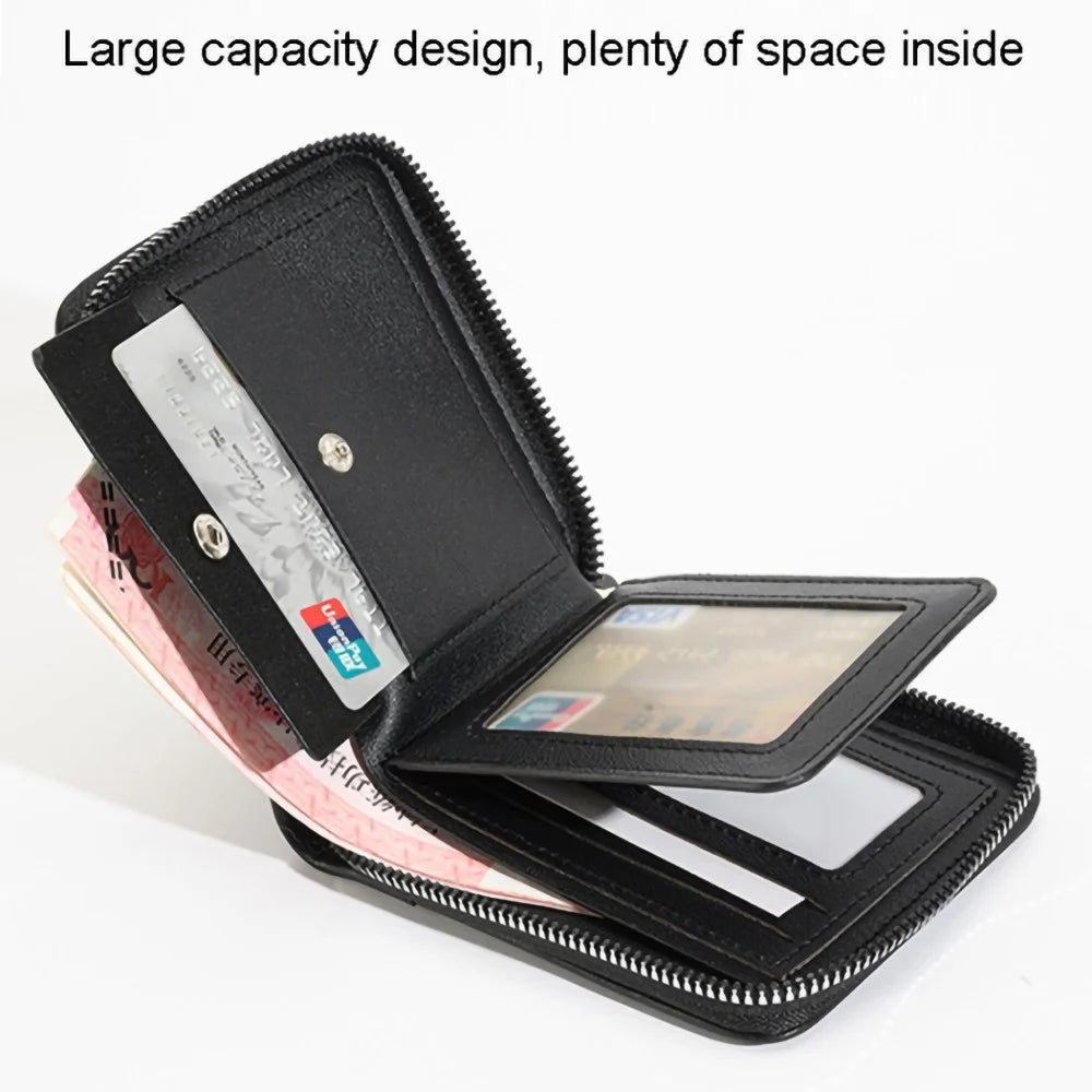 270 Boy's Purse RFID Blocking Men's Wallet PU Leather Clutch Hand Bag Card Holder Billfold - Black - 3