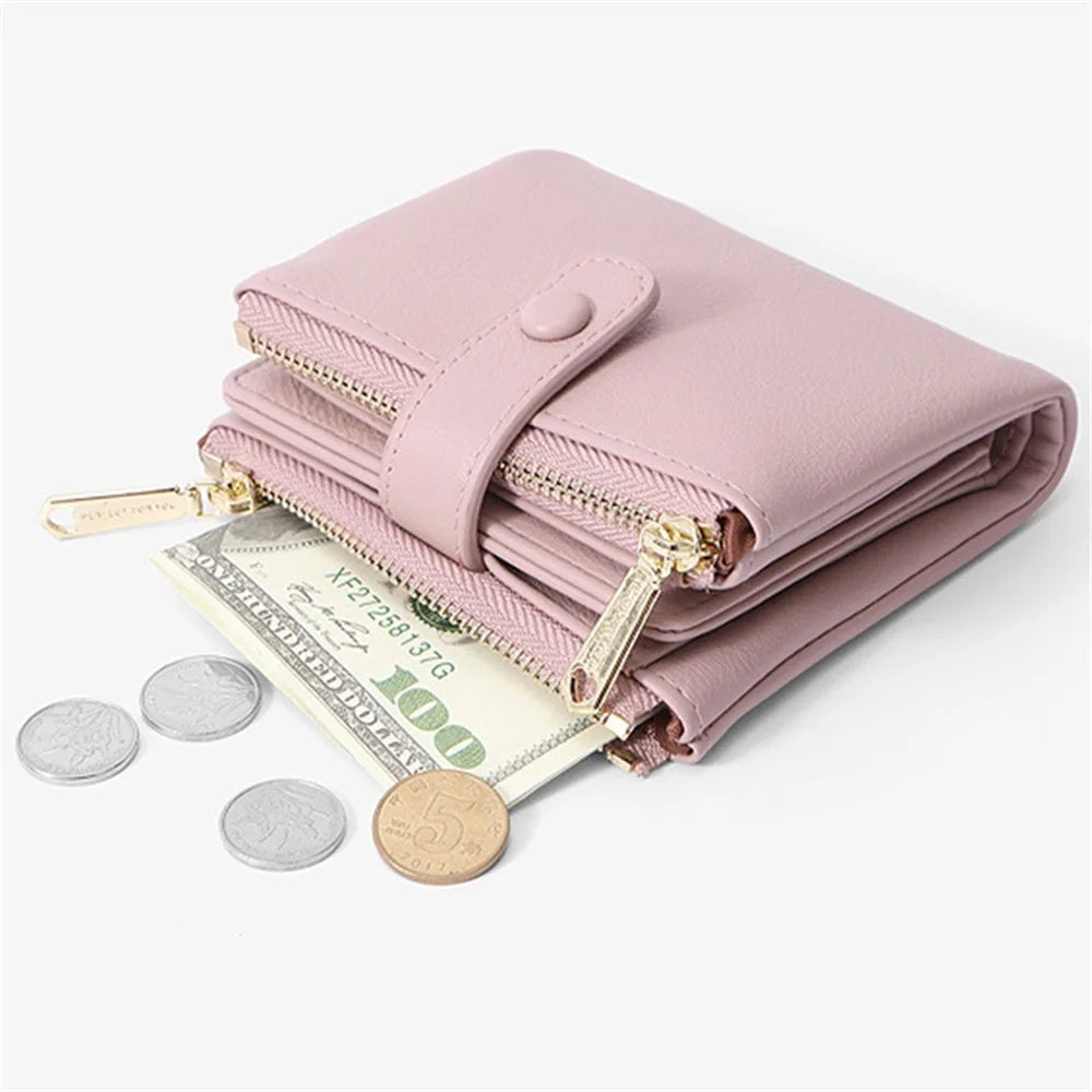 PERFECT FOR YOU 6903-008 Soft Leather Wallet Zipper Cash Storage Pouch Coin Small Change Purse Bag - Pink - 3