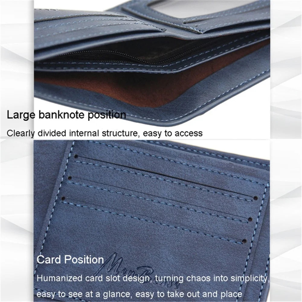MENBENSE D2406-M Men's Wallet Multiple Card Slots PU Leather Cash Money Storage Pouch Billfold - Blue - 3