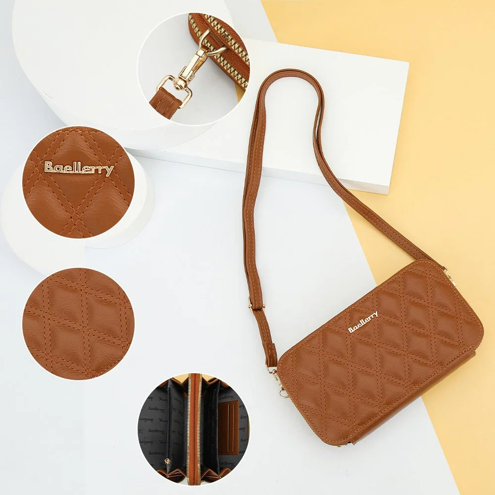 BAELLERRY N0112 Rhombus Grid Stitching Crossbody Bag PU Leather Women's Daypack Shoulder Bag - Red - 6