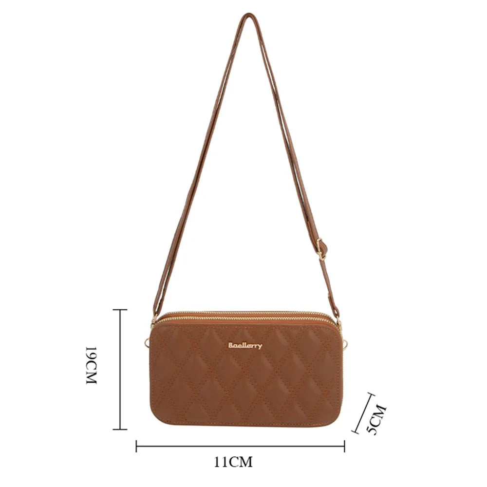 BAELLERRY N0112 Rhombus Grid Stitching Crossbody Bag PU Leather Women's Daypack Shoulder Bag - Red - 7
