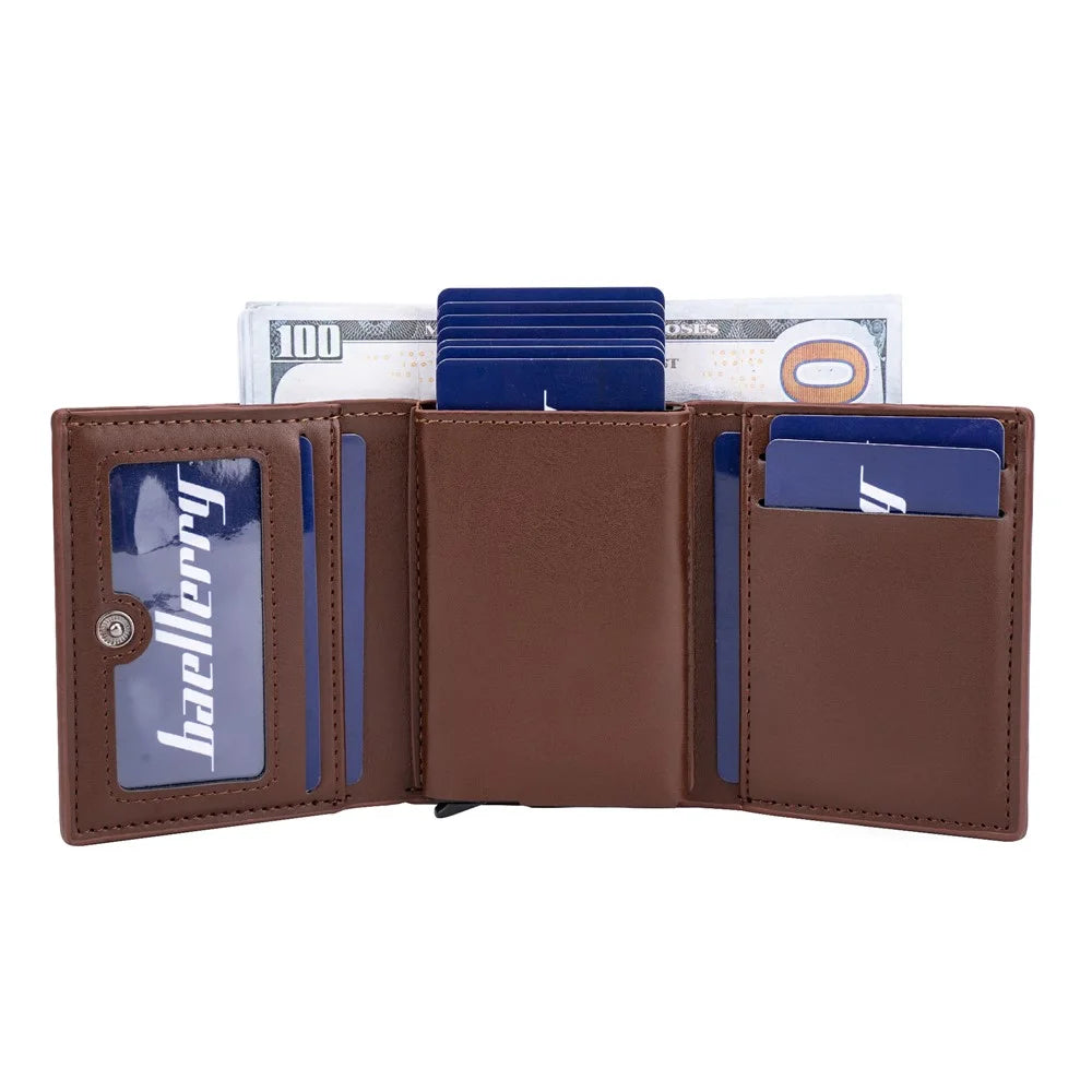 BAELLERRY K9214 Men's Card Holder Case PU Leather+Metal RFID Blocking Wallet with Pop-Up Design - Brown - 2