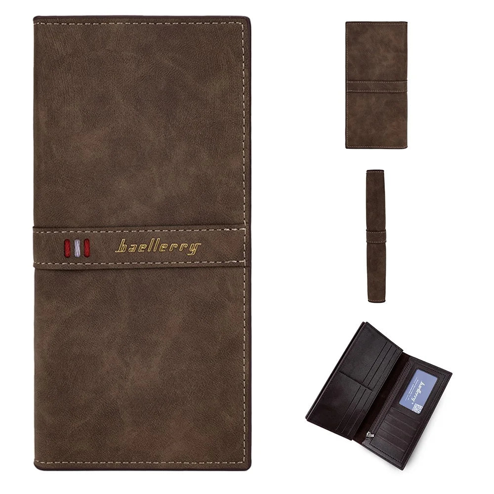 BAELLERRY C3023 PU Leather Long Wallet Men's Phone Storage Bag Card Holder Zipper Billfold Purse - Brown - 1