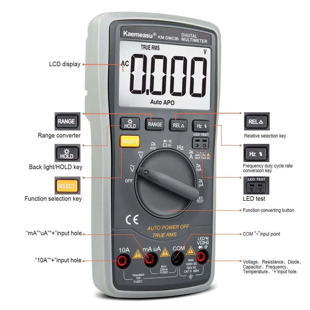 KAEMEASU KM-DM03B High-Precision Auto Smart Multimeter, Anti-Burn LCD Screen 6000 Count Digital Multimeter, No Battery - 2