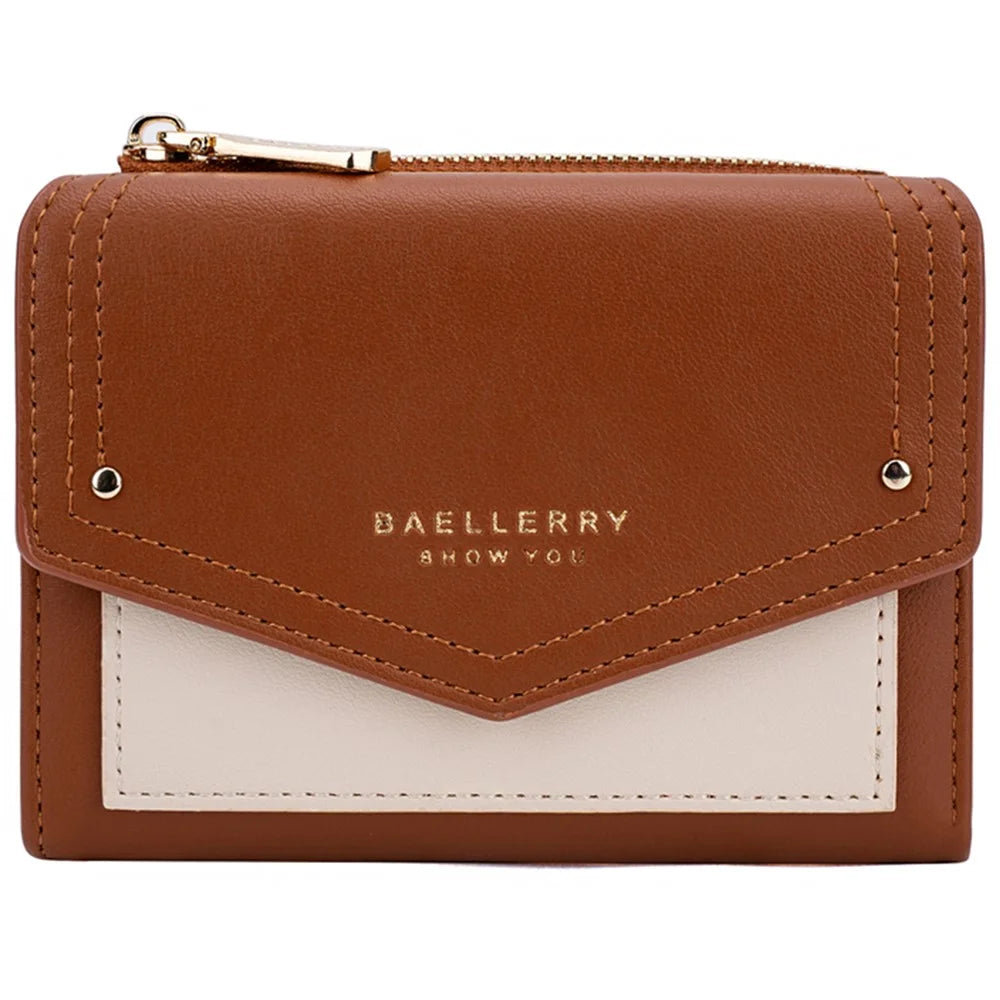 BAELLERRY N8326 Splicing Color Teen Girls Wallet PU Leather Card Storage Holder Pouch - Dark Brown - 1