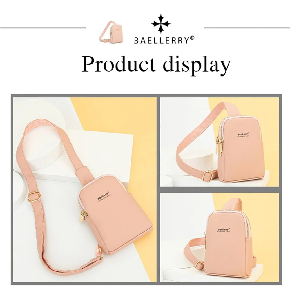 BAELLERRY N8916 Women's PU Leather Chest Bag Crossbody Bag Phone Pouch Purse - Pink - 2