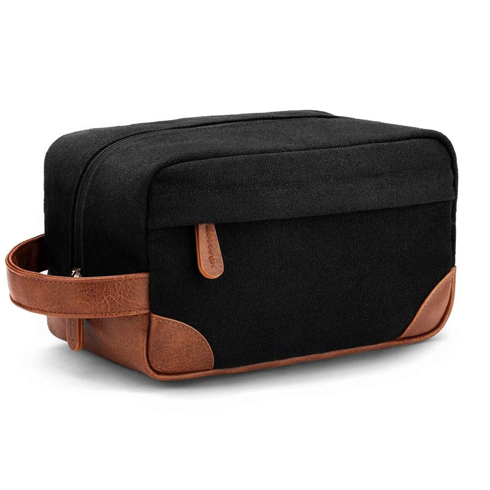 Waterproof PU Leather+Oxford Cloth Men Travel Toiletries Storage Bag - Black - 1
