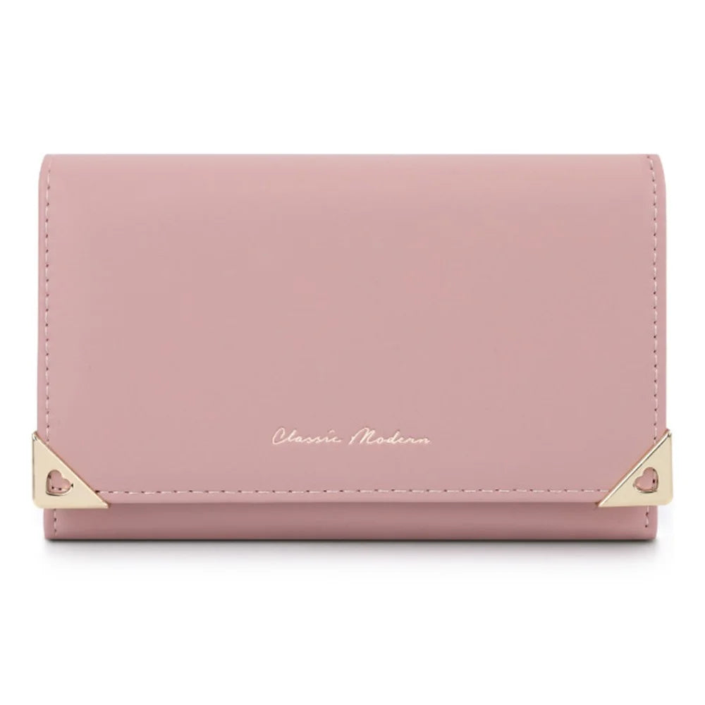 TAILIAN T6223-041 Foldable Short Wallet Trifold Leather Pocket Purse Card Holder - Pink - 1