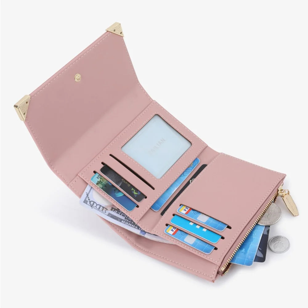 TAILIAN T6223-041 Foldable Short Wallet Trifold Leather Pocket Purse Card Holder - Pink - 3