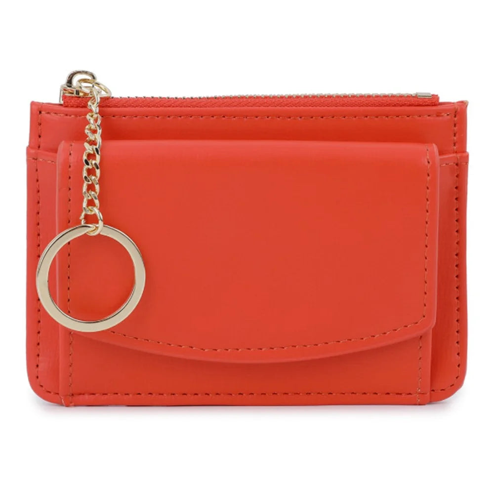 TAILIAN TB149-001 Small Wallet Zipper Card Holder Coin Changes Purse with Keychain - Orange - 1