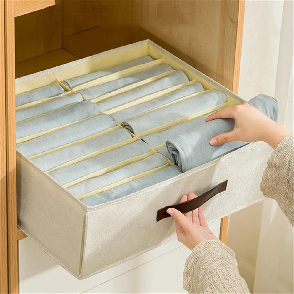 10 Cells Wardrobe Drawer Underwear Socks Storage Box Oxford Cloth Organizer Bin - Beige - 3