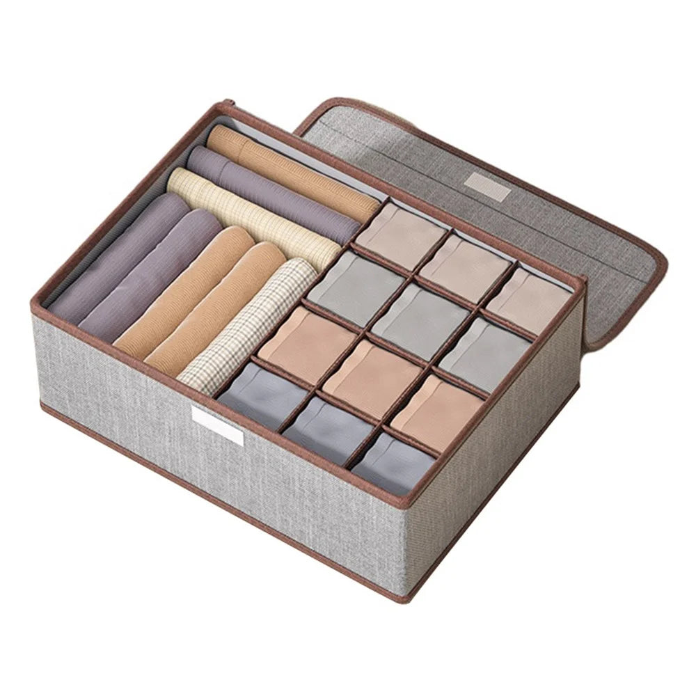 JJTZ 32 x 26 x 12cm Drawer Style 13 Grids Storage Box for Underwear Socks Organizer with Lid - Dark Grey - 1