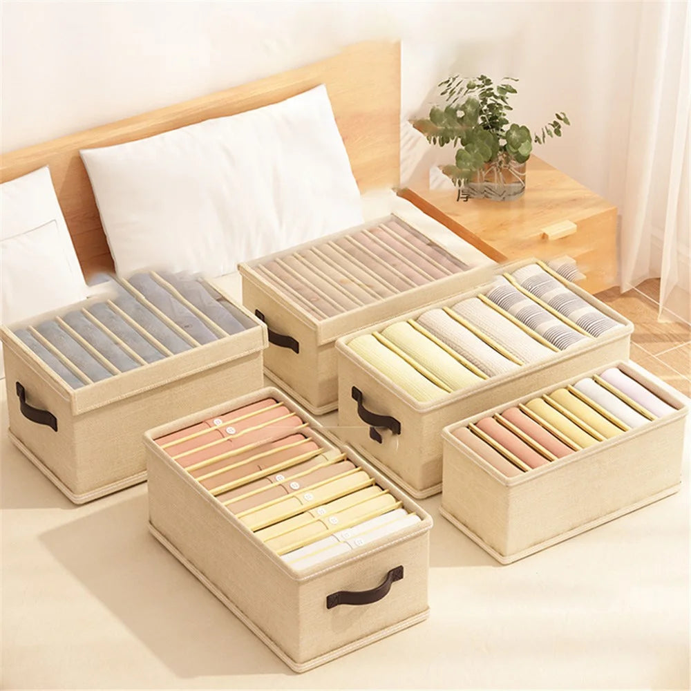 6 Grids Foldable Closet Clothes Organizer Storage Box with Clear Lid - Grey - 4