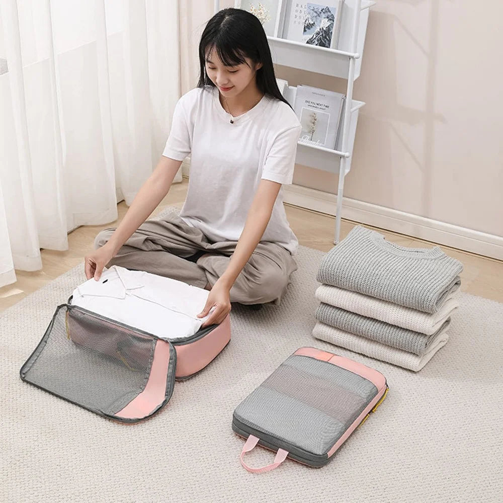 LXSN-000680 4PCS Compression Packing Clothing Shoe Bag Set Oxford Cloth Storage Pouch - Pink - 2