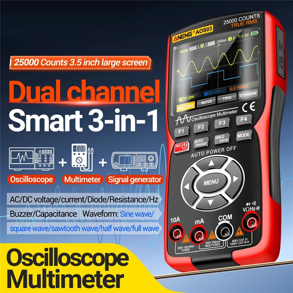 ANENG AOS03 Digital Oscilloscope Multimeter Signal Generator Waveform Output Handheld Multimeter - 2