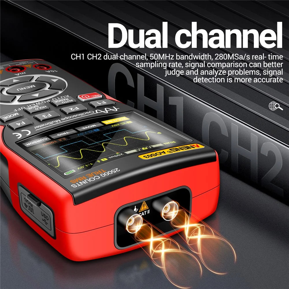 ANENG AOS03 Digital Oscilloscope Multimeter Signal Generator Waveform Output Handheld Multimeter - 4