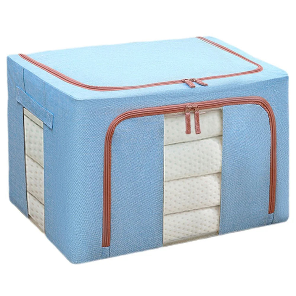 24L 40x30x20cm Linen Cloth Storage Box Foldable Clothes Bin with Dual Clear Window  - Sky Blue - 1