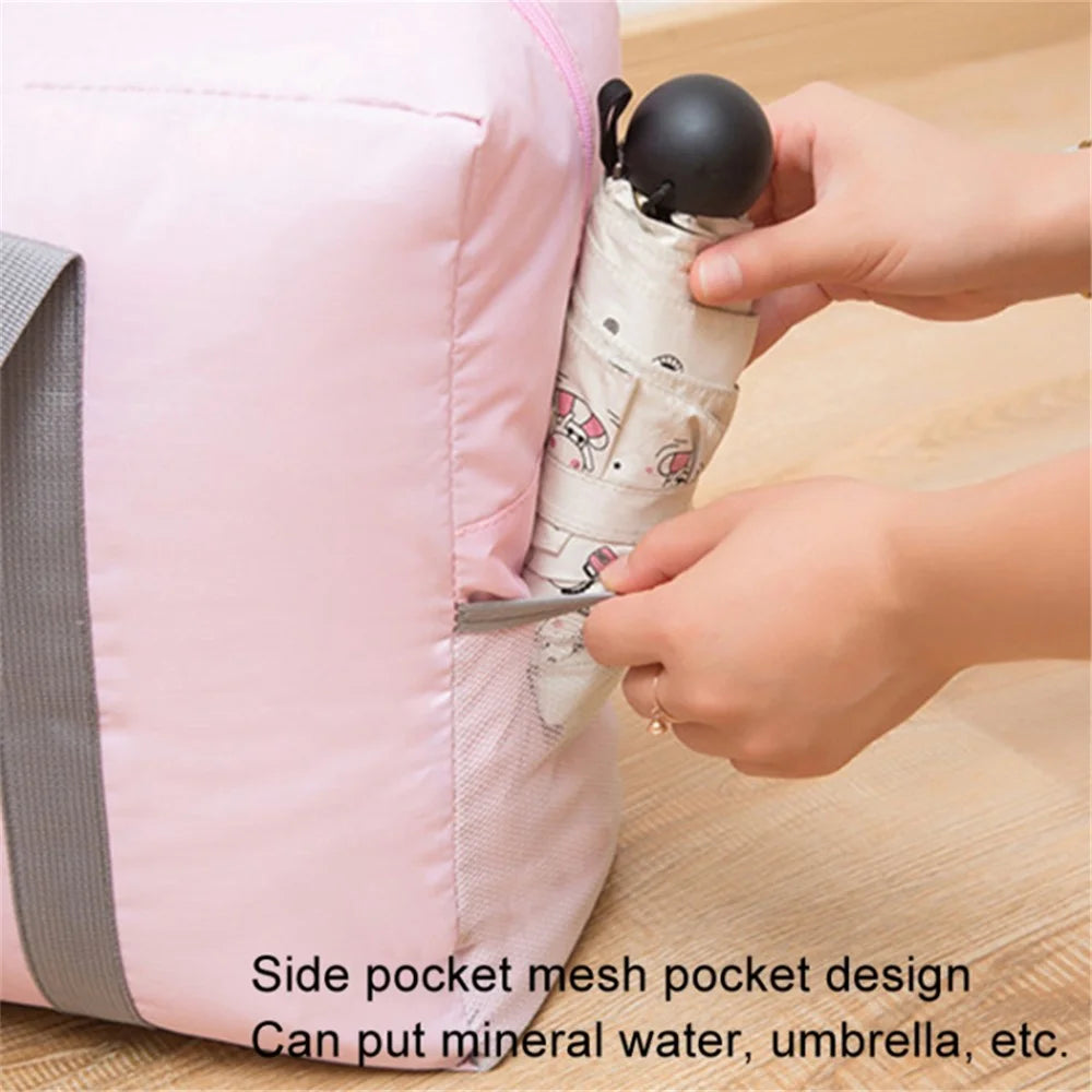 Oxford Cloth Airline Cabin Bag Foldable Travel Duffel Bag Holdall Tote Fit Suitcase - Pink - 5