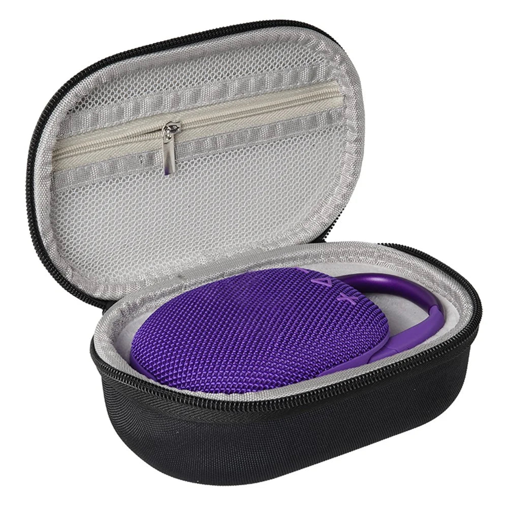 For JBL Clip 5 Bluetooth-compatible Speaker Storage Bag EVA Hard Case with Carabiner and Hand Strap - Black  /  Grey - 1