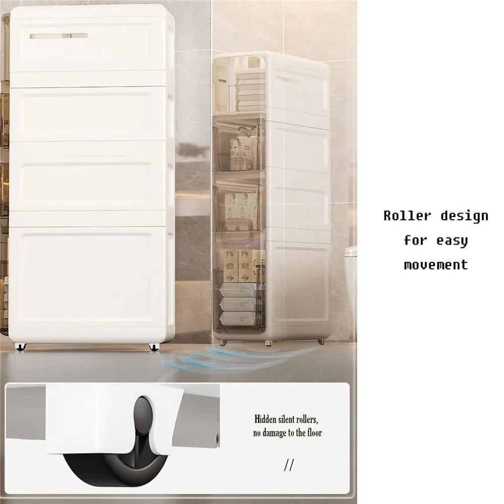 4-Tier Slim Bathroom Storage Cabinet Tissue Dispenser PP + PS Narrow Gap Organizer Shelf - 7