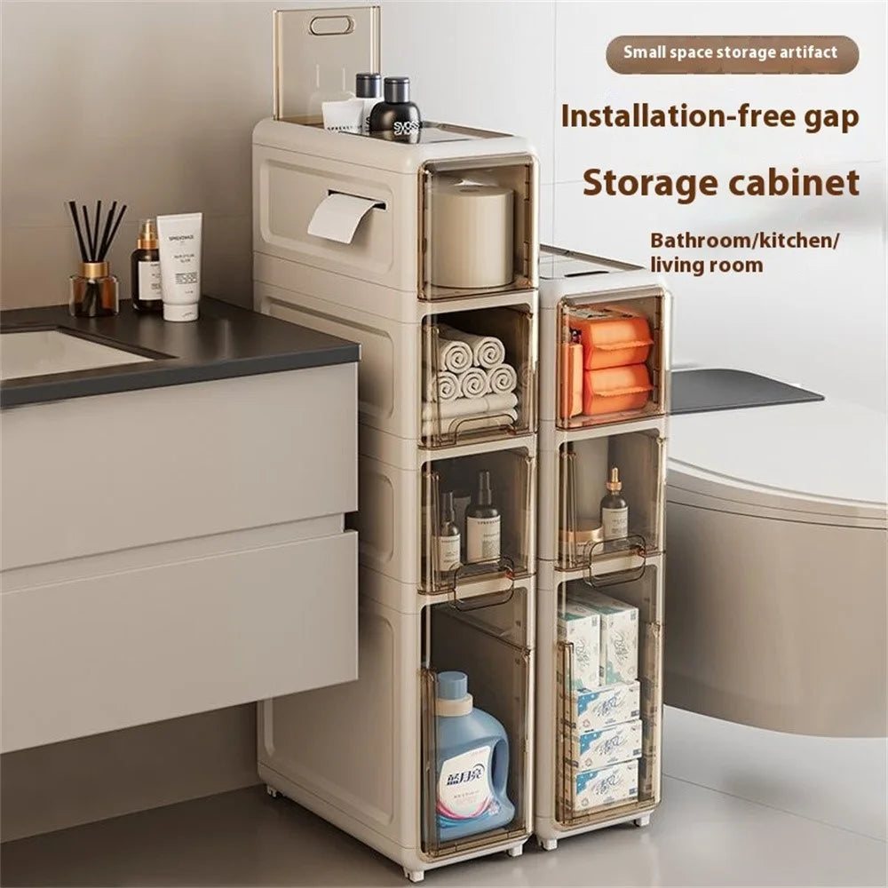 3-Tier Slim Bathroom Storage Cabinet Tissue Dispenser PP + PS Narrow Gap Organizer Shelf - 3