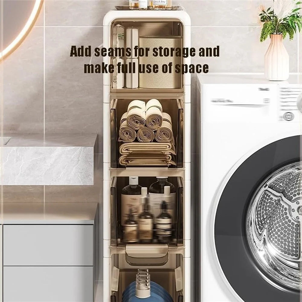 3-Tier Slim Bathroom Storage Cabinet Tissue Dispenser PP + PS Narrow Gap Organizer Shelf - 5