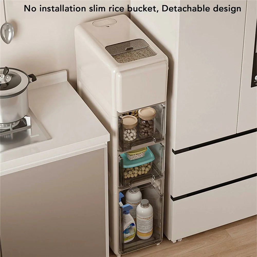 Four Layer Rice Storage Container Kitchen Slim Corner Storage Bin with Drawer (BPA Free, No FDA) - 2