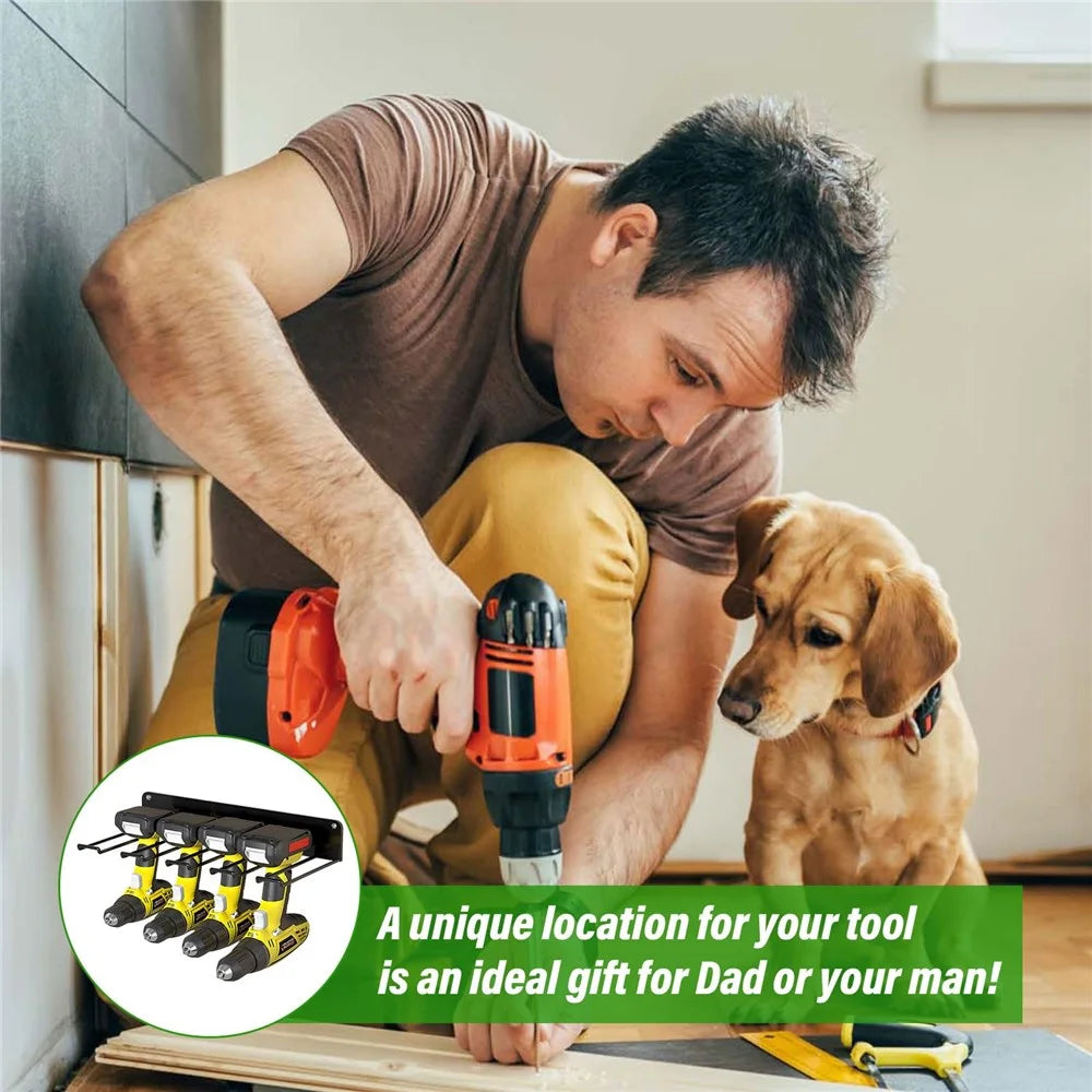Upper+Lower Layer Wall Mount Power Tool Storage Rack for Drills Screwdrivers Space Saving Metal Shelf - 6