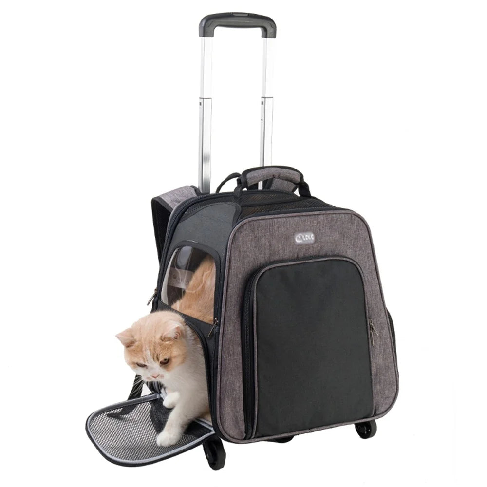 LDLC QS-052 Foldable Trolley Rod Design Pet Bag Breathable Dog Cat Backpack Scalable Outdoor Travel Pet Gift Carrier - Light Grey - 5