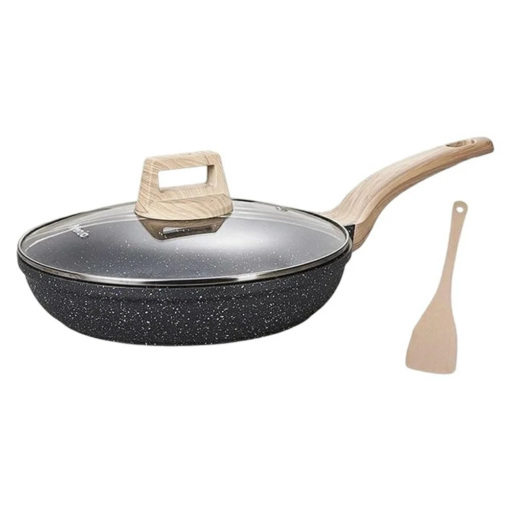 MENJO Granite Frying Pan 24cm Non Stick Skillet with Lid / Spatula for Home Cooking - 1