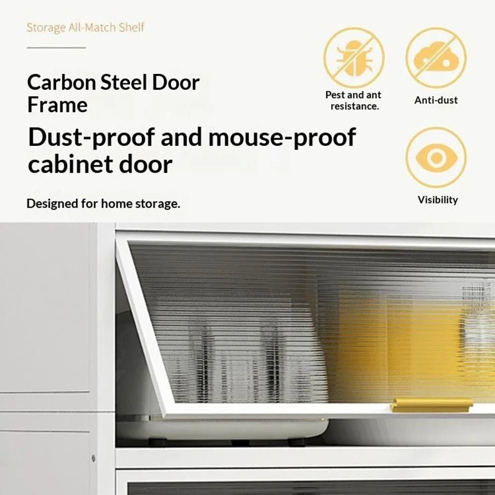 3 Tier 55cm Length Kitchen Storage Cabinet with Doors Multi-Layer Floor Standing Dust-Proof Shelving Unit - Grey - 2