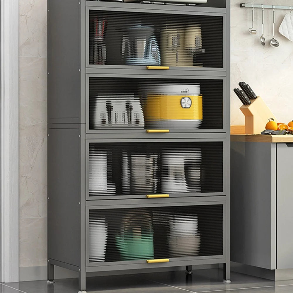 80cm 5-Tier Kitchen Storage Cabinet with Doors Dustproof Freestanding Pantry Organizer for Utensils Food - Grey - 2