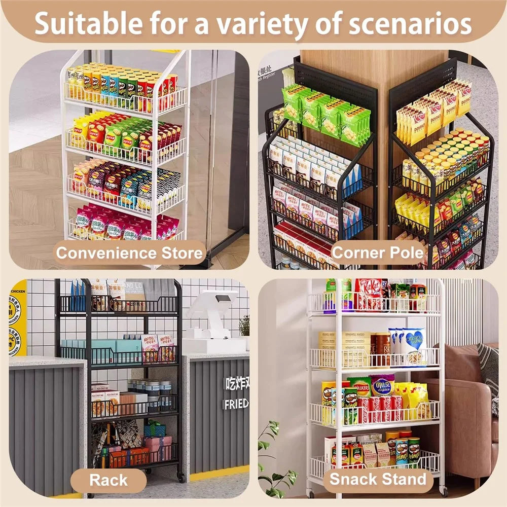 60cm 3-Tier Pegboard Bookcase Mobile Freestanding Storage Rack with 360° Caster Wheel for Living Room Snack - Black - 2