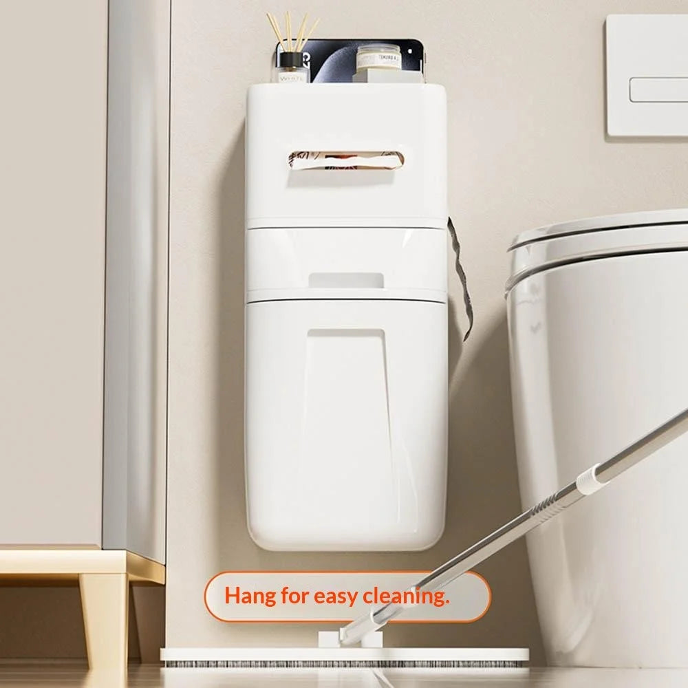 Wall Mounted Trash Can with Lid Tissue Box Combo Space Saving for Bathroom Kitchen Living Room - White - 5