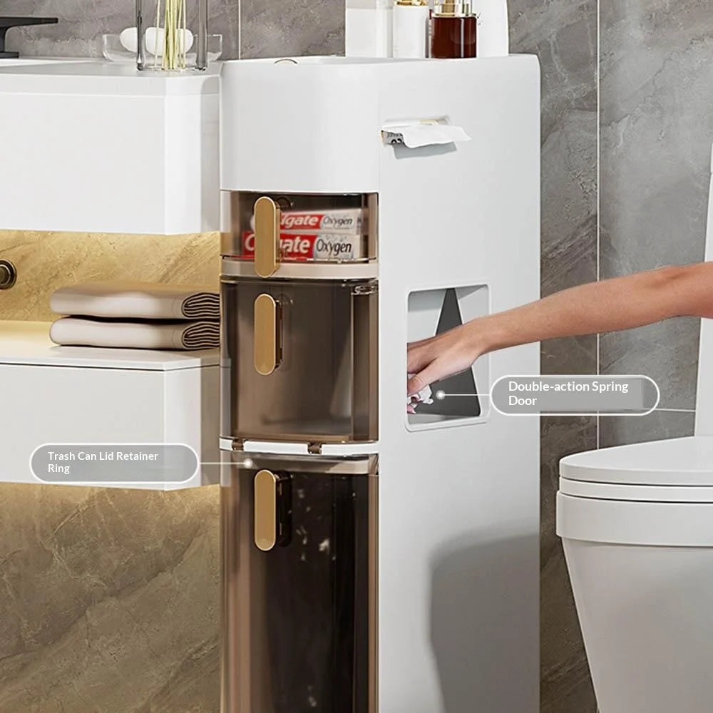 5-Tier Bathroom Storage Cabinet Slim Toilet Paper Holder with Trash Can Drawer Organizer with Wheels - 3