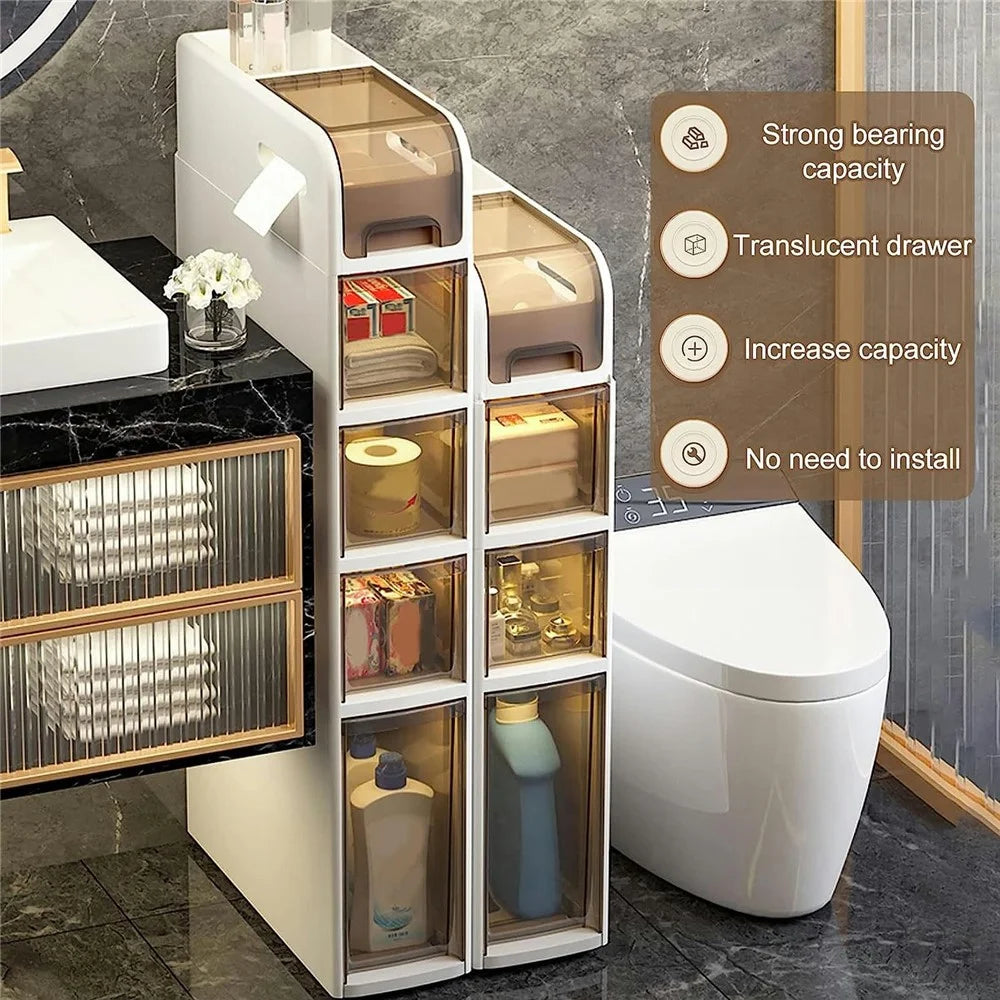 Bathroom Storage Cabinet 4 Tier Slim Rolling Cart with Wheels Toilet Side Organizer Shelf - 2