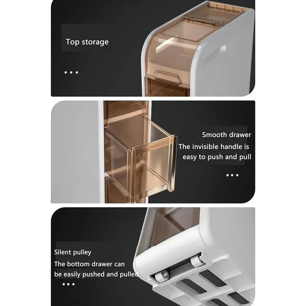 4-Tier Slim Bathroom Storage Cabinet Toilet Paper Towel Organizer with Wheels Trash Can Drawer - 3