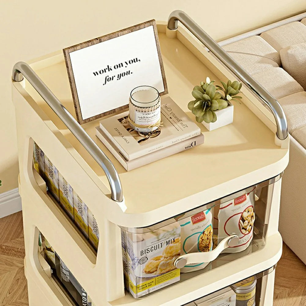 38x30x71cm 3-Tier Mobile Storage Cart Cabinet Multi Layer Rolling Trolley Transparent Drawers Kitchen Living Room Organizer - 4