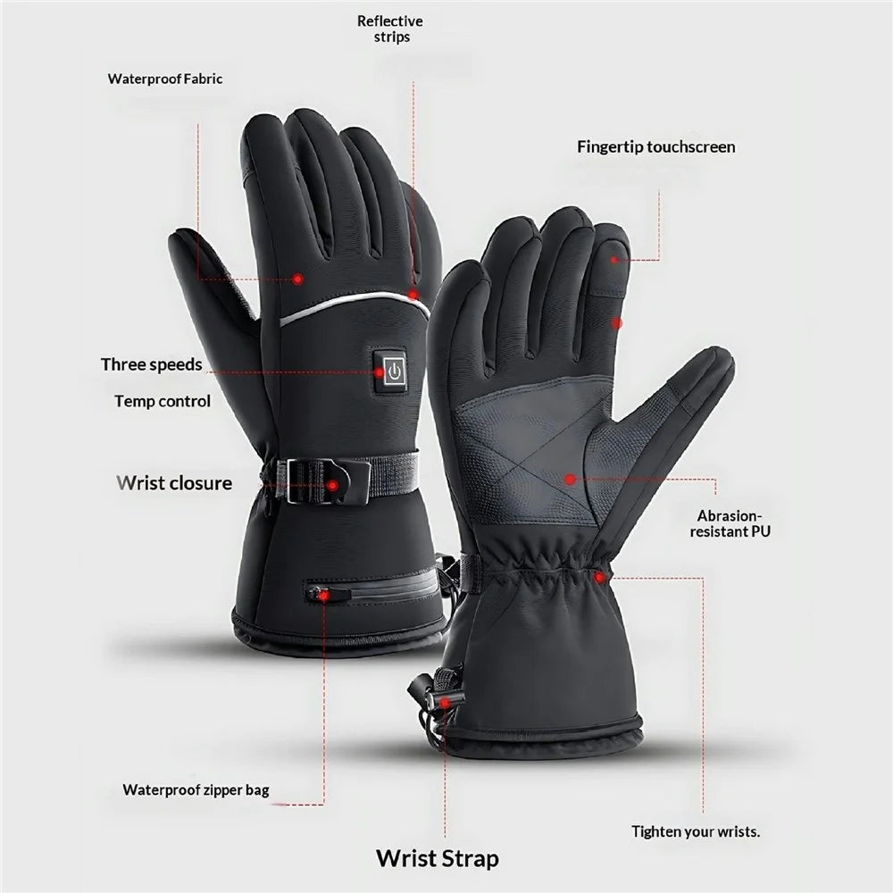 Electric Heated Gloves with 2x 5000mAh Battery Touchscreen Waterproof Rechargeable Warm Gloves for Winter Outdoor - 4