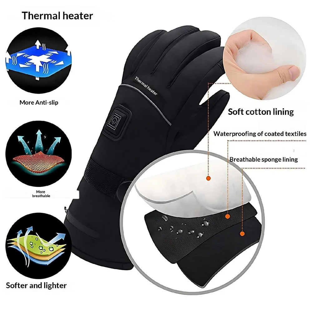 Electric Heated Gloves with 2x 5000mAh Battery Touchscreen Waterproof Rechargeable Warm Gloves for Winter Outdoor - 7