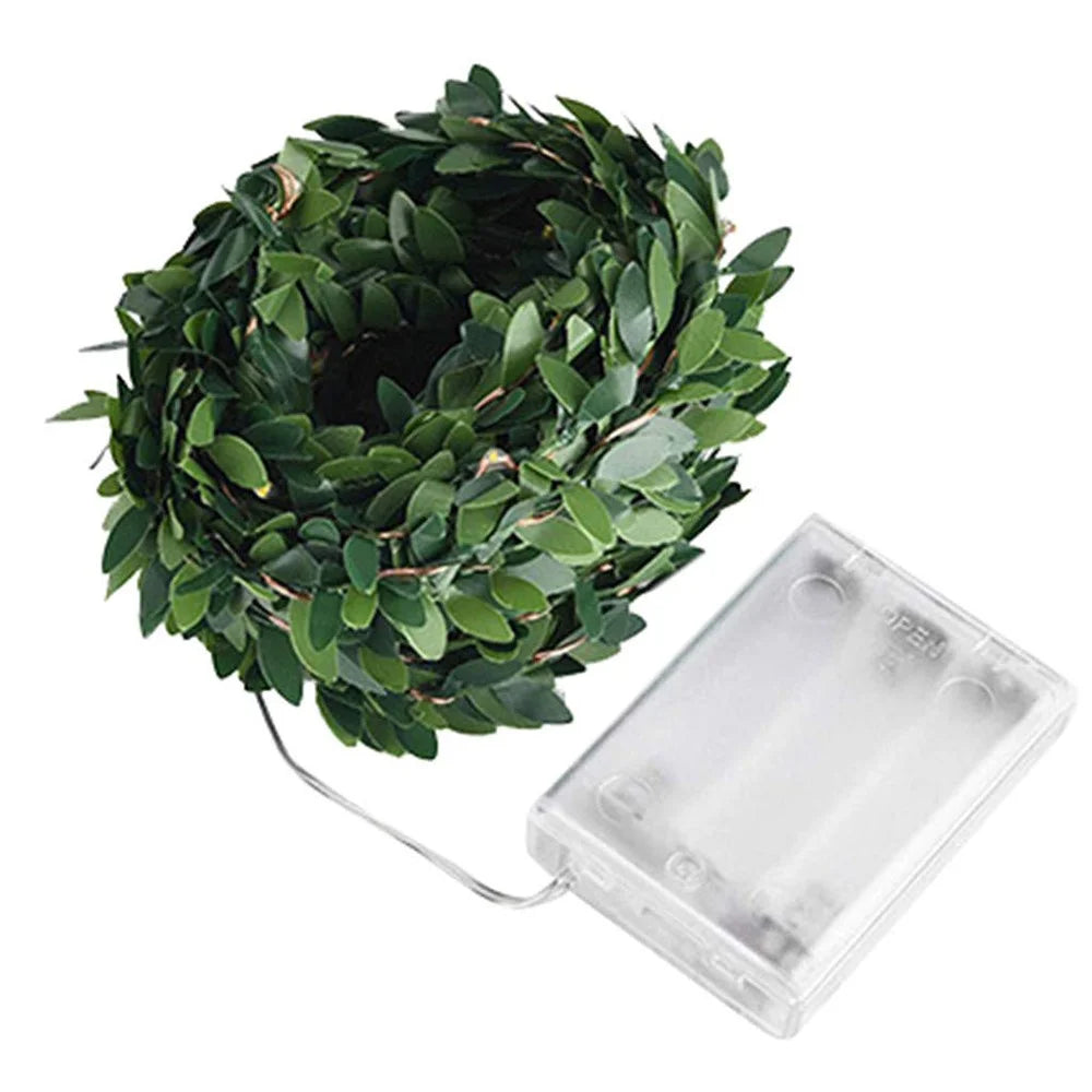 5m 50 LED Simulation Green Leaf Rattan Vine Light String Battery Operated Christmas Fairy Party DIY Decoration - 6