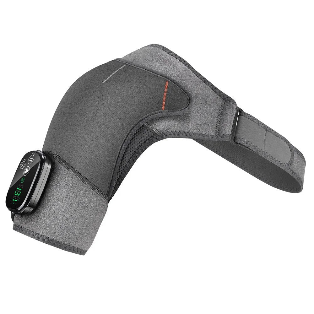 Shoulder Massager 4 Motors 5 Speed Vibration Wireless Rechargeable Heat Therapy Pad - Grey - 1