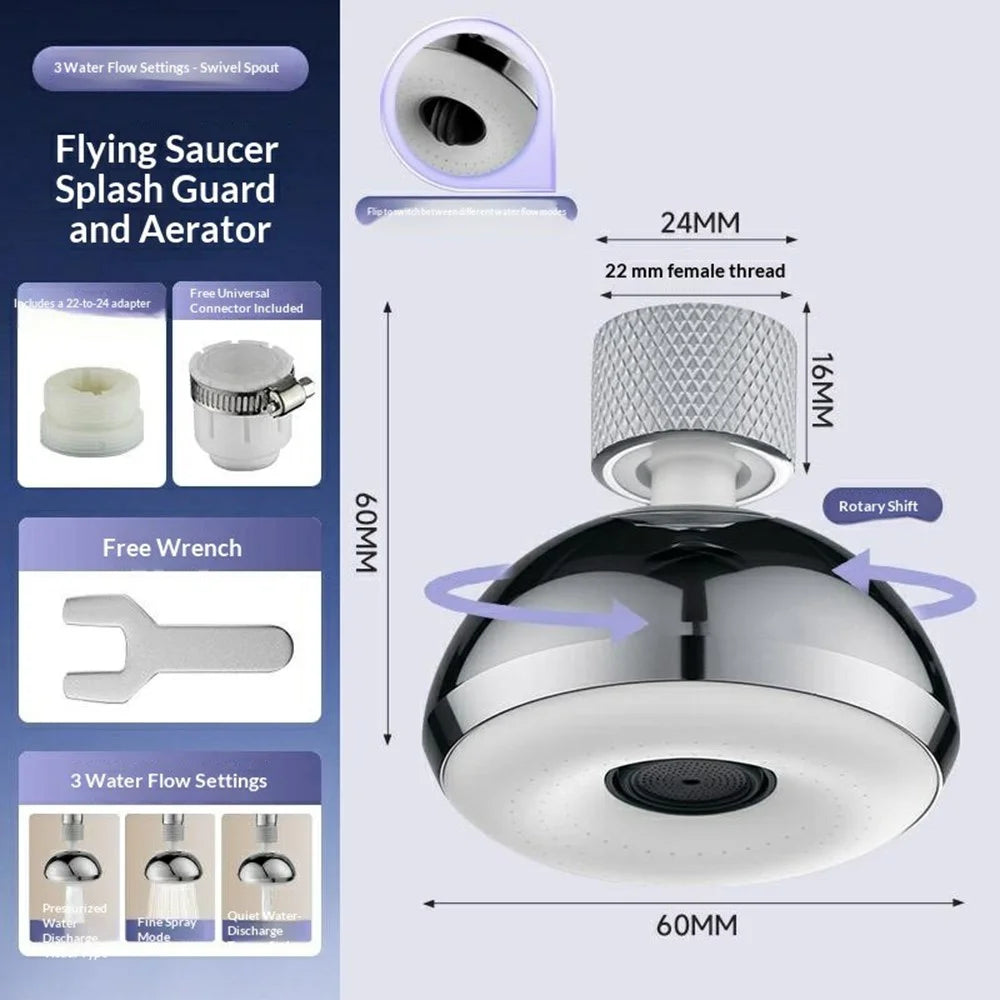 Faucet Aerator 3-Mode 360 Degree Rotate Tap Aerator Anti-Splash Pressure Boosting Bubbler - 7