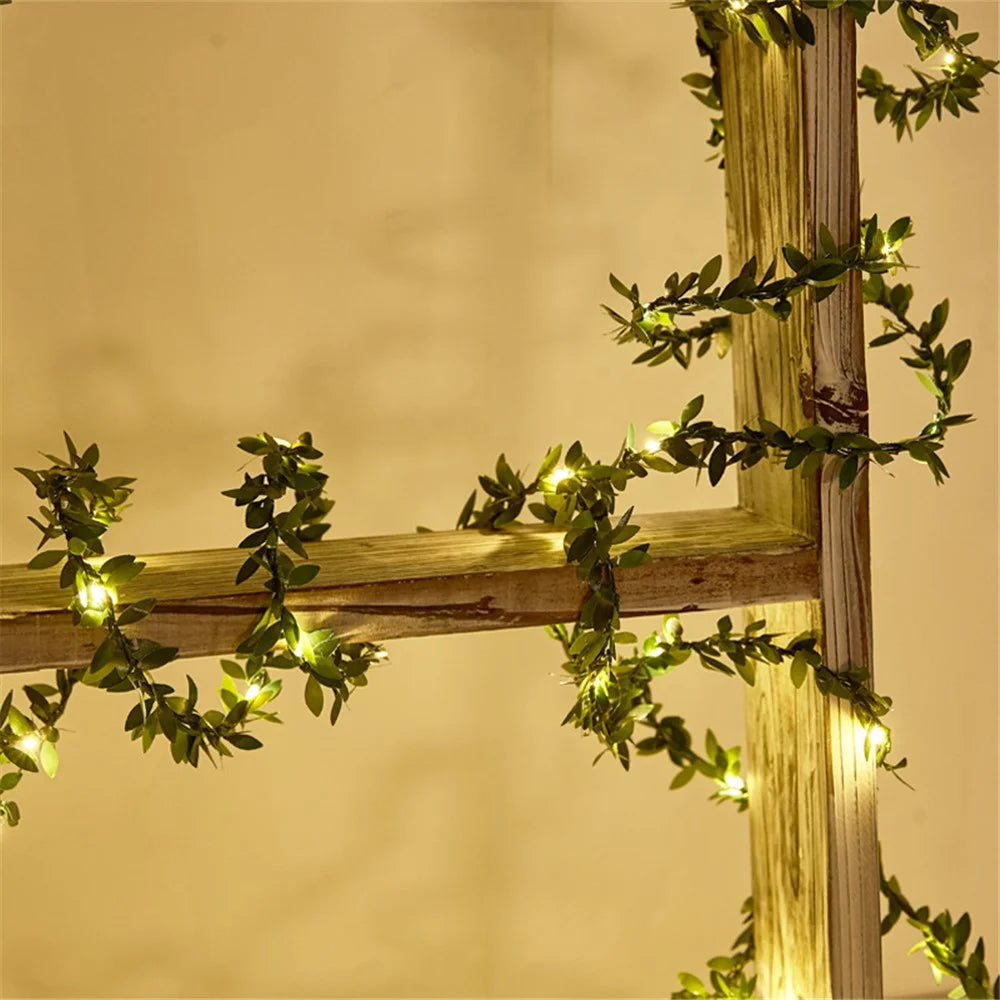 10m 100 LED Christmas Wedding Party Decorative Simulation Green Leaf Rattan Vine USB Charging Light String - 4