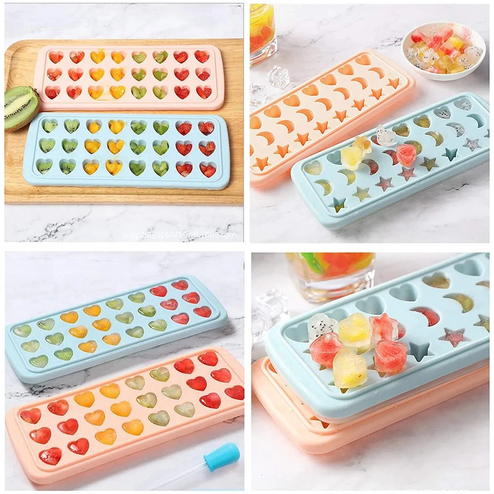 24-Grid Heart Moon Star Shaped BPA Free Silicone Ice Cube Tray Candy Mold with Removable Lid (without FDA Certificate) - Blue - 5