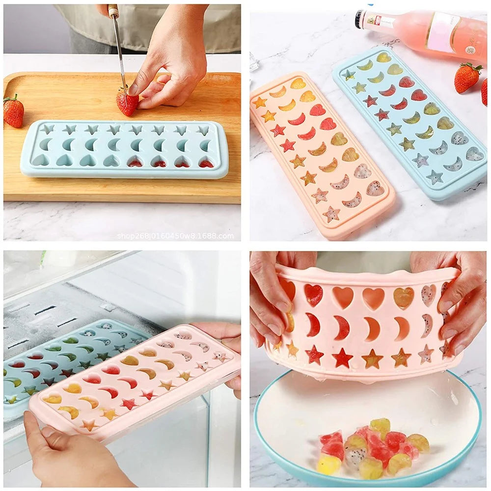 24-Grid Heart Moon Star Shaped BPA Free Silicone Ice Cube Tray Candy Mold with Removable Lid (without FDA Certificate) - Blue - 6