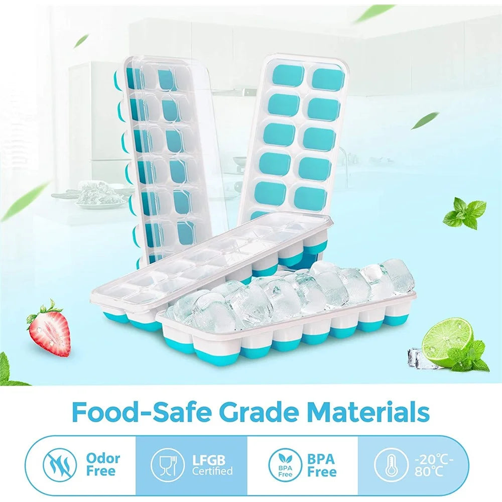 14-Grid Ice Cube Tray PC+Silicone Mold with Spill-Resistant Removable Lid (LFGB Certified and BPA Free) - Blue - 1