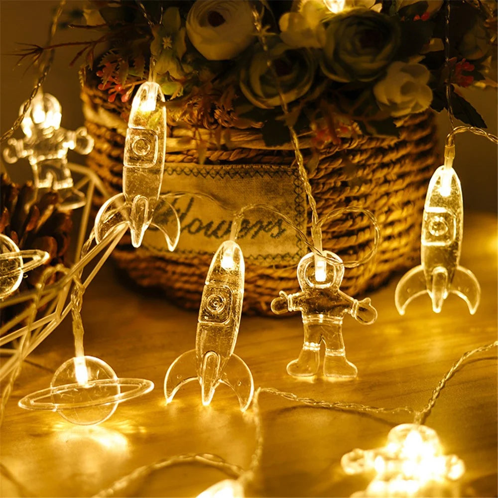 2m 10 LED Battery Operated Spaceman Rocket Planet String Light for Indoor Outdoor Decoration - Warm White - 2